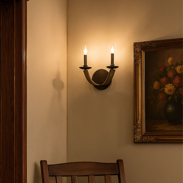 アンティーク風キャンドル型デザインの室内壁掛け照明の設置例