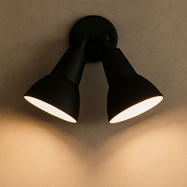 シンプル・ツイン2灯壁付けブラケット照明ライト（ブラック