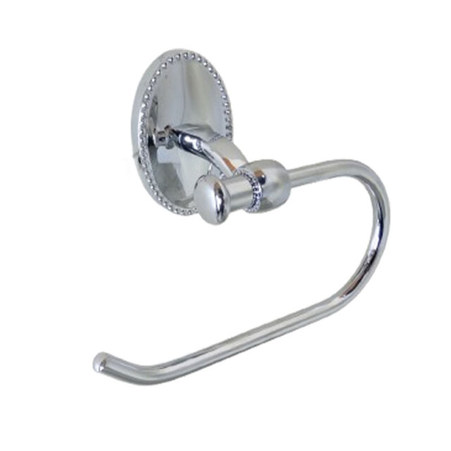 クローム仕上げのタオルホルダーにベージュのタオルを掛けた設置イメージ｜クラシックな壁付けタイプ