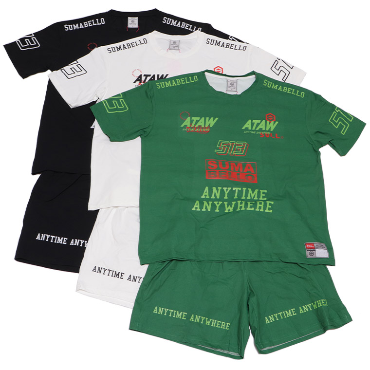 SULLO スージョ 1820101014＋1821101016 CITYUNISHIRT＋CITYUNISHORTS プラシャツ プラパンツ Tシャツ ハーフパンツ 上下セット セットアップ