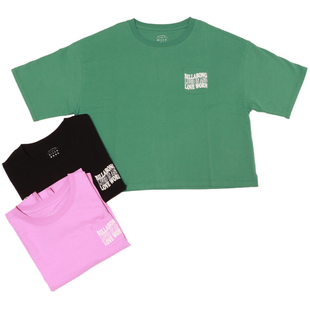 BILLABONG ビラボン BF013204 FLAGLOGOLOOSECROPPEDTEE クルーネックTシャツ クロップド丈Tシャツ ロゴTシャツ Tシャツ 半袖 微起毛 レディース