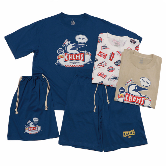 CHUMS チャムス CH01-2551 チャムスホームチラックスウェアセット ルームウェアセット ワンマイルウェア ルームウェア 上下セット 半袖Tシャツ ショートパンツ 収納袋 ユニセックス