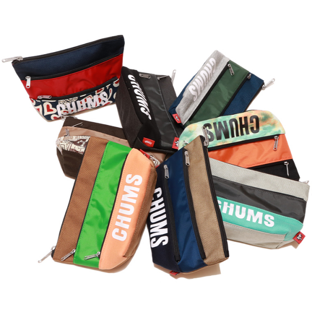 CHUMS チャムス CH60-3879 トリコロール3ポケットポーチスウェットナイロン マチ付きポーチ ショルダーバッグ ポーチ 撥水 撥油 防汚 小物入れ スウェット素材