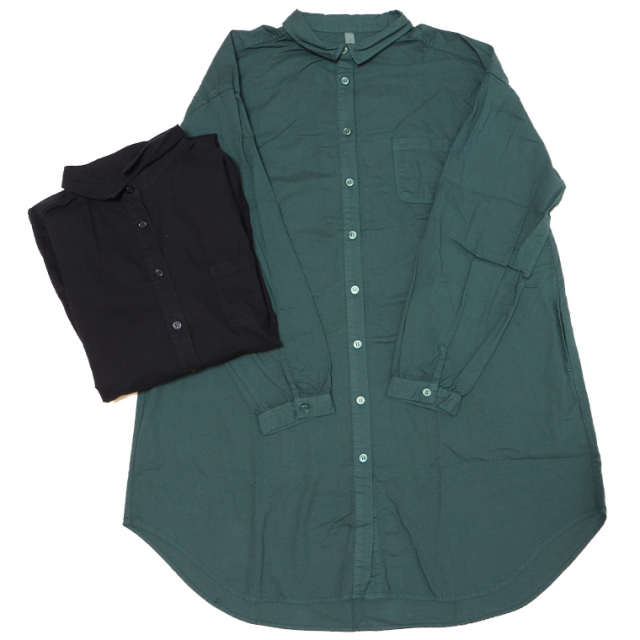 Cloudnine クラウドナイン NTU1578 製品染めコットンオックス布帛シャツチュニック シャツチュニック ロングシャツ チュニック シャツ 無地 コットンオックス生地 レディース