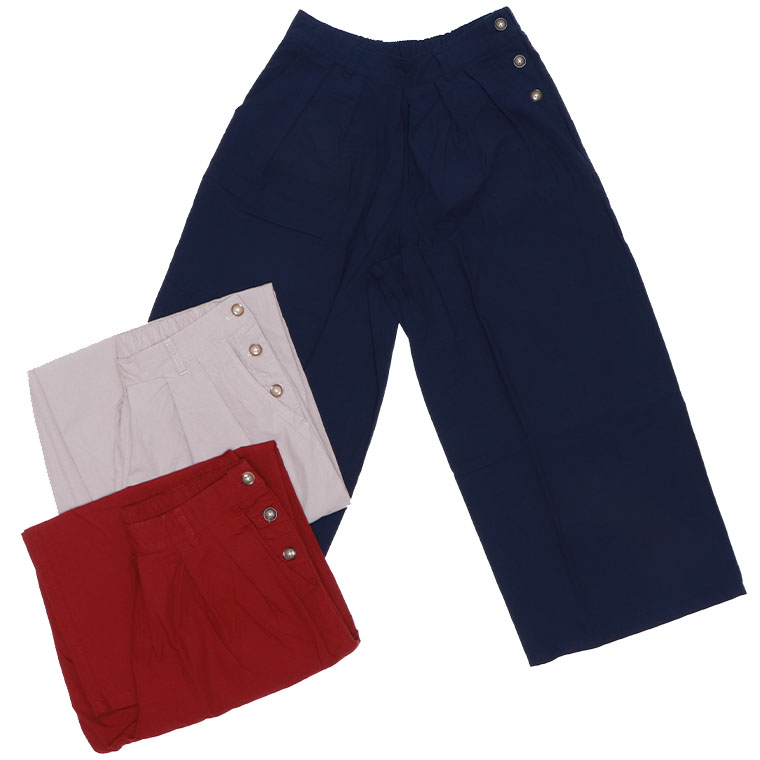 Cloudnine クラウドナイン NEZ1712 左ボタンあきワイドストレートパンツ レディース ワイドパンツ ストレートパンツ フルレングスパンツ ボトムス 2024新作