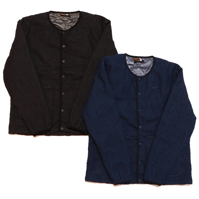 ROKX ロックス RXMF244010 デニムキルトカーディガン ミドルレイヤージャケット カーディガン ジャケット アウター ミドルレイヤー デニム生地 防風 保温 ユニセックス