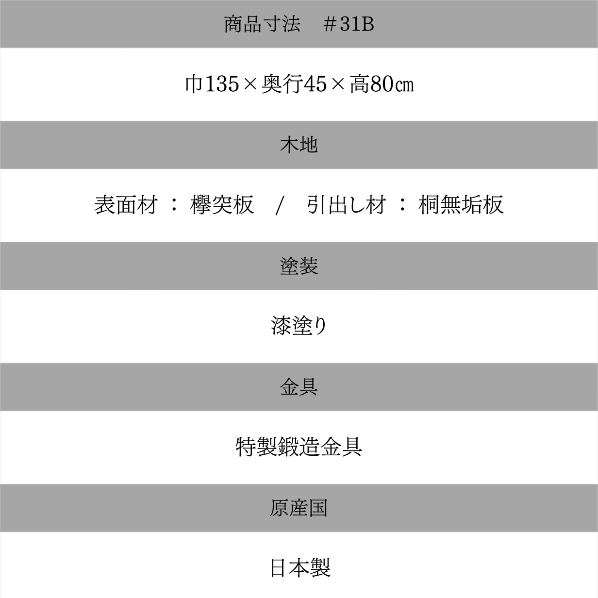 仙台箪笥 四・五尺横長箪笥80 KB-31B/KR-31B/KEB-31B 木地呂漆塗り