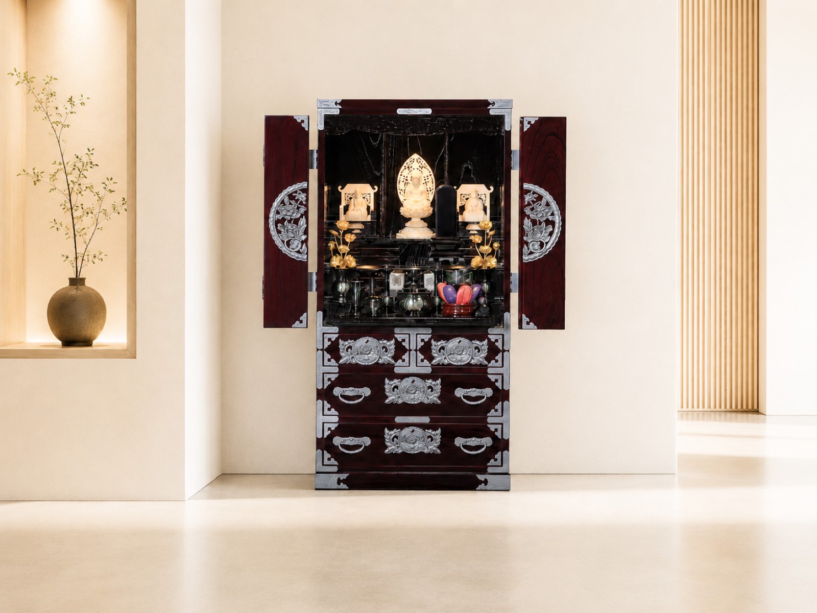 仙台仏壇 40号 KB-126D/KR-126/KEB-126 木地呂漆塗り/赤木肌木地呂塗り