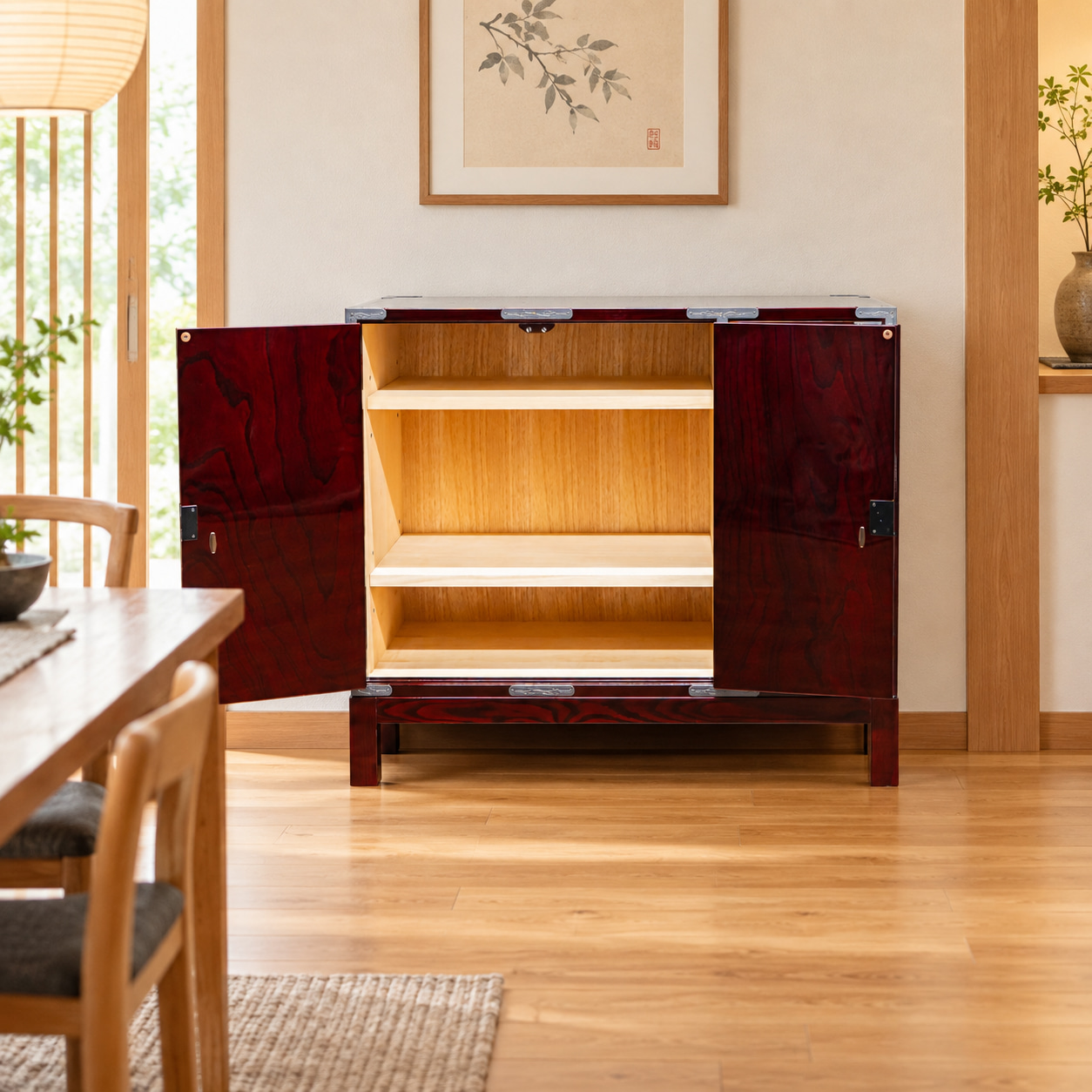 仙台箪笥 三尺キャビネット KB-323/KR-323/KEB-323 木地呂漆塗り/赤木
