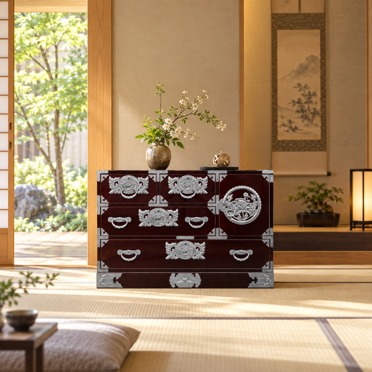 仙台箪笥 三・五尺横長箪笥70 KB-401/KEB-401/KR-401 木地呂漆塗り