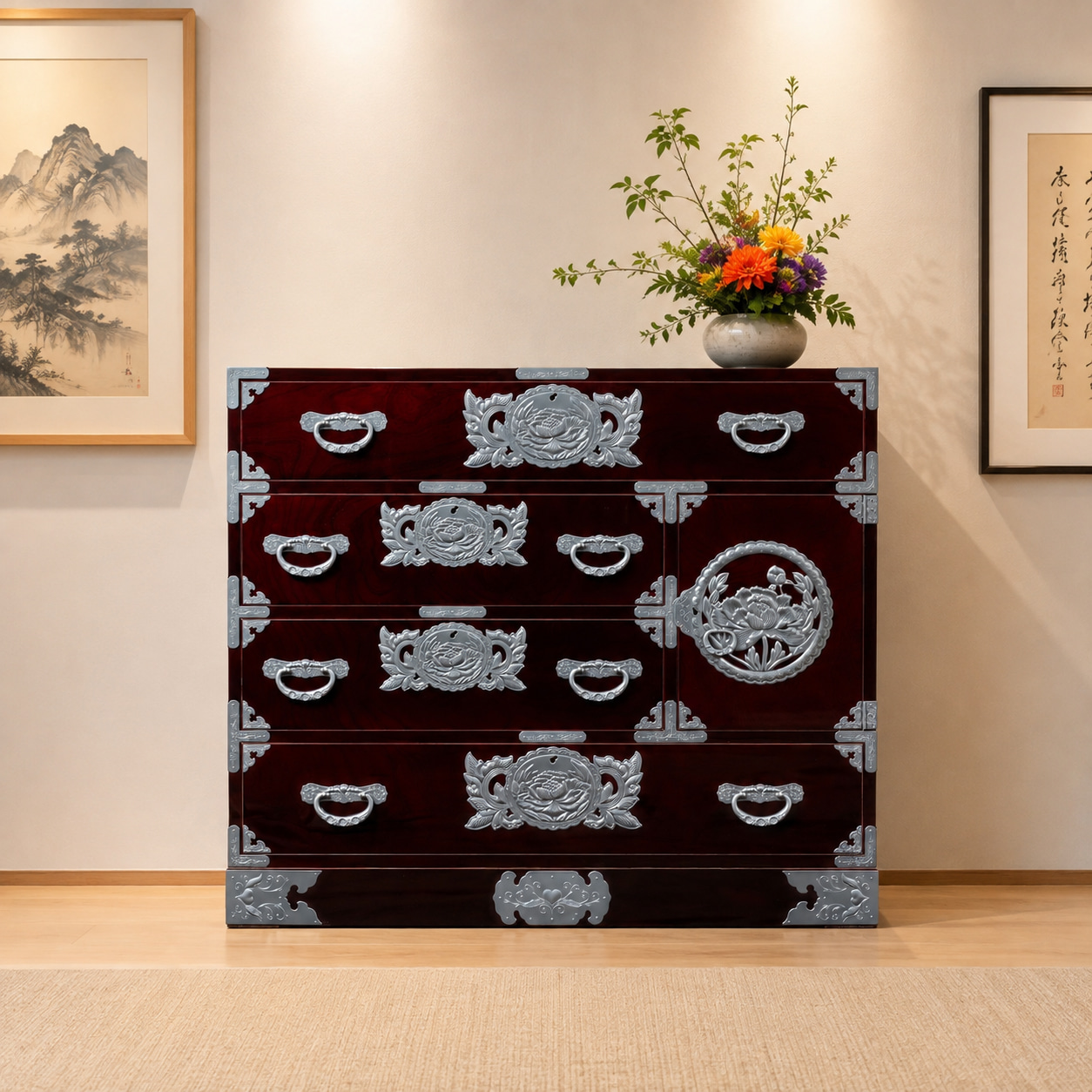 階段タンス　桐 漆塗り 漆器　アンティーク ヴィンテージ　和箪笥 仙台箪笥 用箪笥 KB-6D/KR-6D/KEB-6D 木地呂漆塗り/赤木肌木地呂塗り