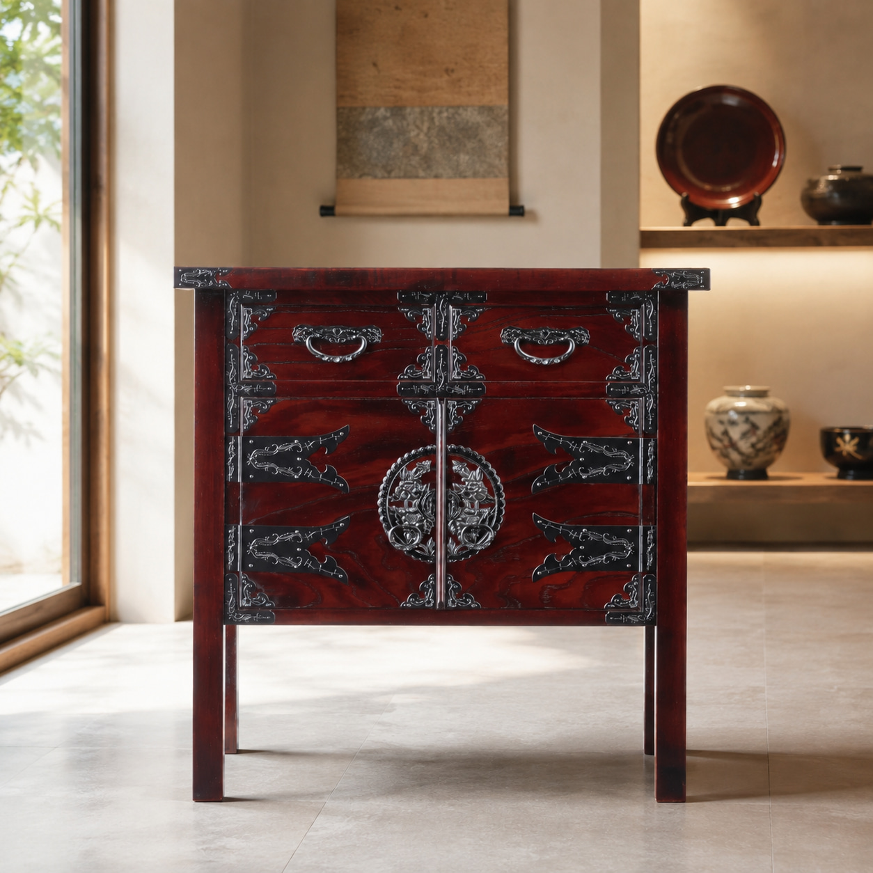 仙台箪笥 両開コンソール KC-131 拭き漆塗り｜書類収納 小物収納