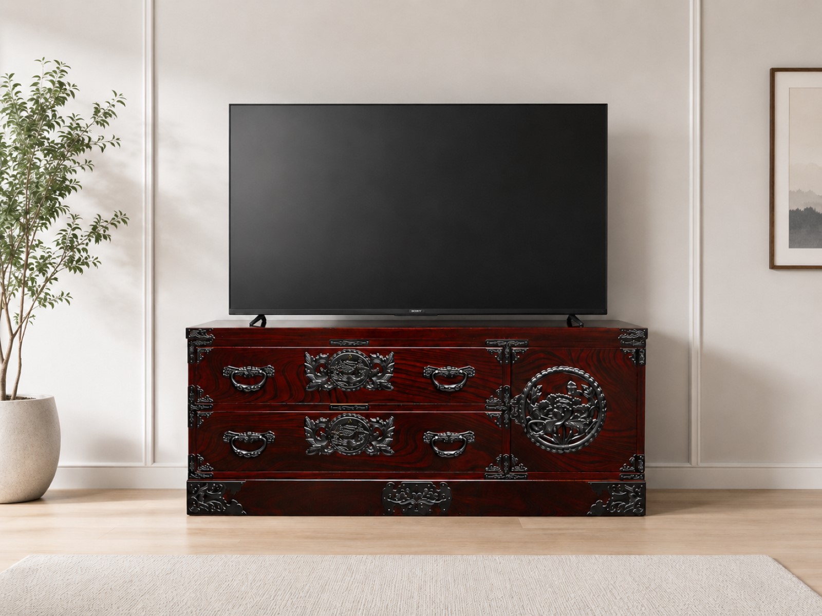 仙台箪笥 四尺テレビボード50 KC-208 拭き漆塗り｜国産 日本製 生活