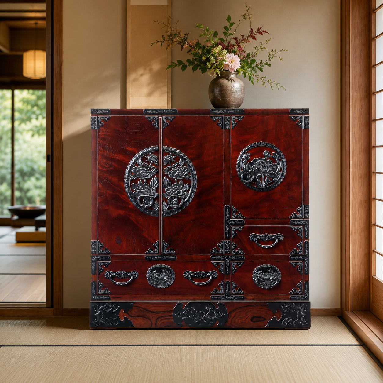 仙台箪笥 帖面箪笥 KC-29 拭き漆塗り｜和箪笥 チェスト 収納家具 玄関