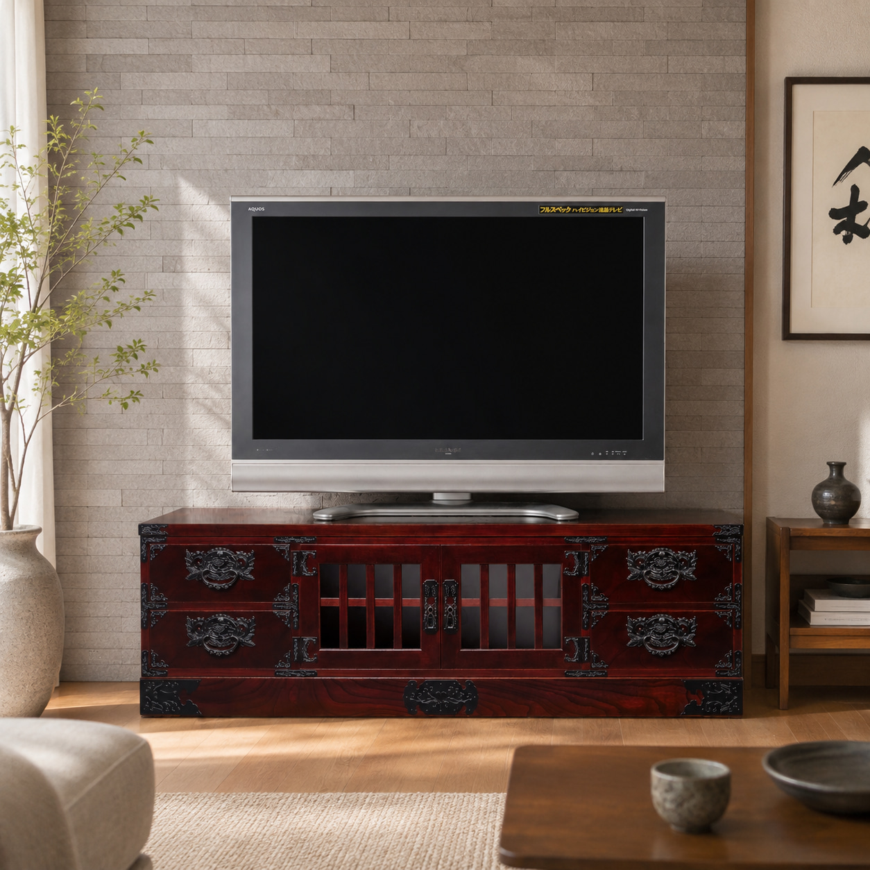 五尺テレビボード KC-405 拭き漆塗り｜テレビ台 TVボード ローボード