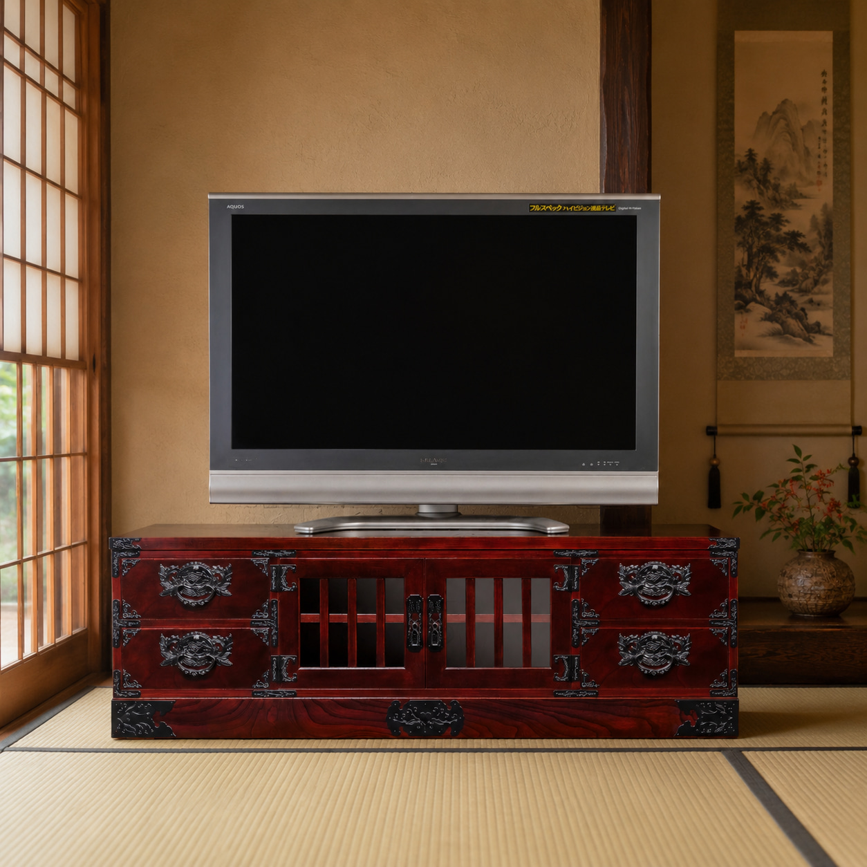 五尺テレビボード KC-405 拭き漆塗り｜テレビ台 TVボード ローボード