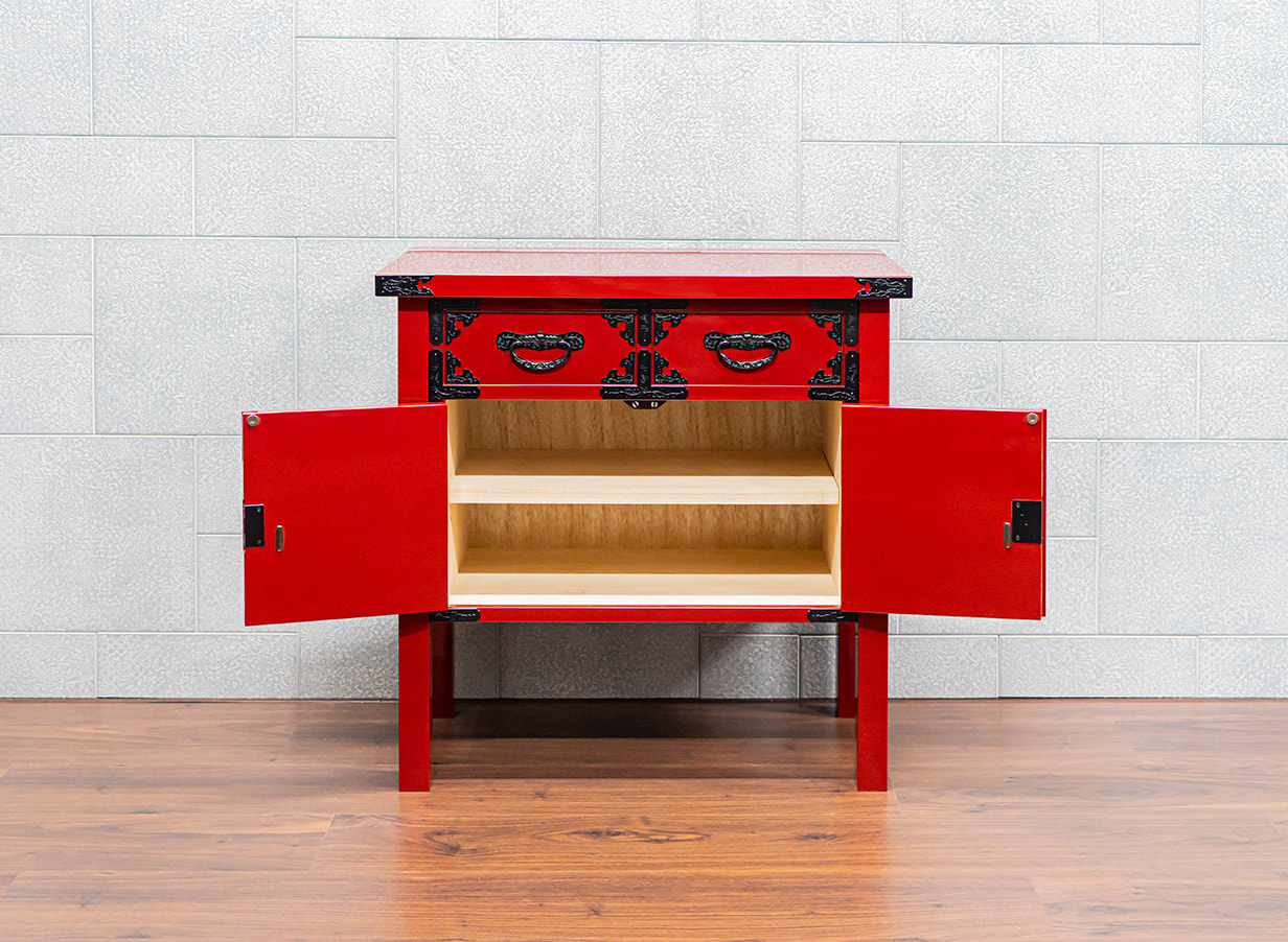 仙台箪笥 両開コンソール KB-131/KEB-131/KR/131 木地呂漆塗り/朱色漆