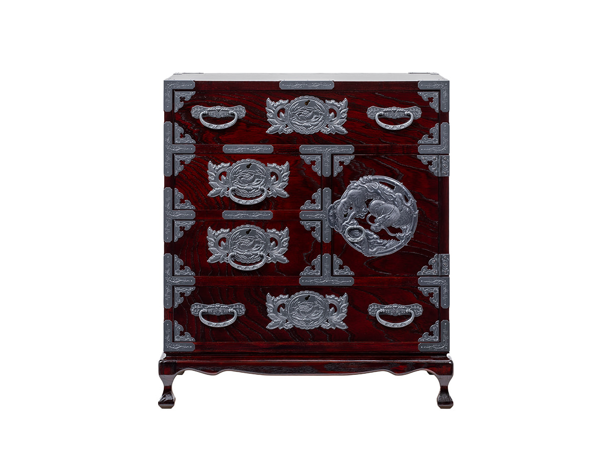 仙台箪笥 猫足帳場箪笥 KC-60BDH 拭き漆塗り 小田俊直作 彫金手打金具