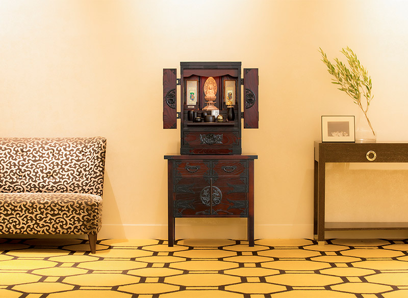 仙台仏壇23号中2段 拭き漆調 仏具セット（レガシー モダン6具足・