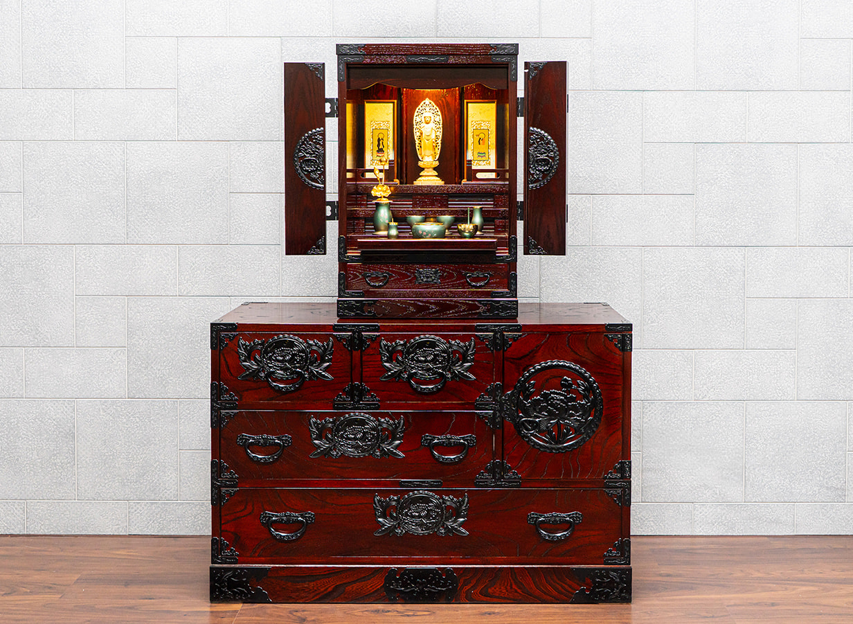 仙台仏壇 23号 中3段 KH-314 拭き漆調｜コンパクト ミニ仏壇 モダン仏壇