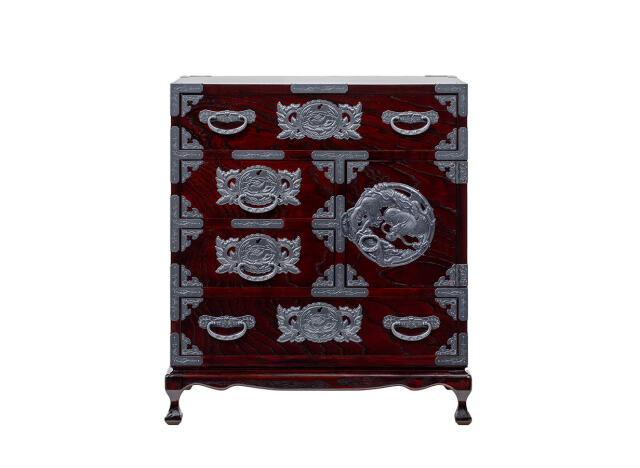 仙台箪笥 猫足帳場箪笥 KC-60BDH 拭き漆塗り 小田俊直作 彫金手打金具