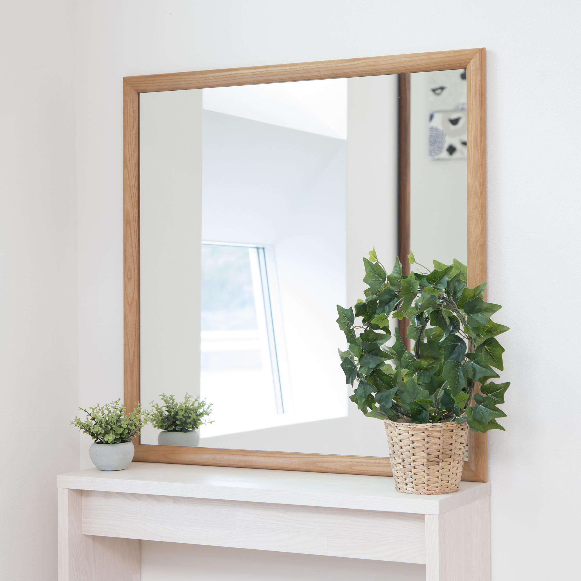 アルテ　80x80cm　ホワイトアッシュ材　全5色　壁掛けミラー　全身鏡　（通常便商品）