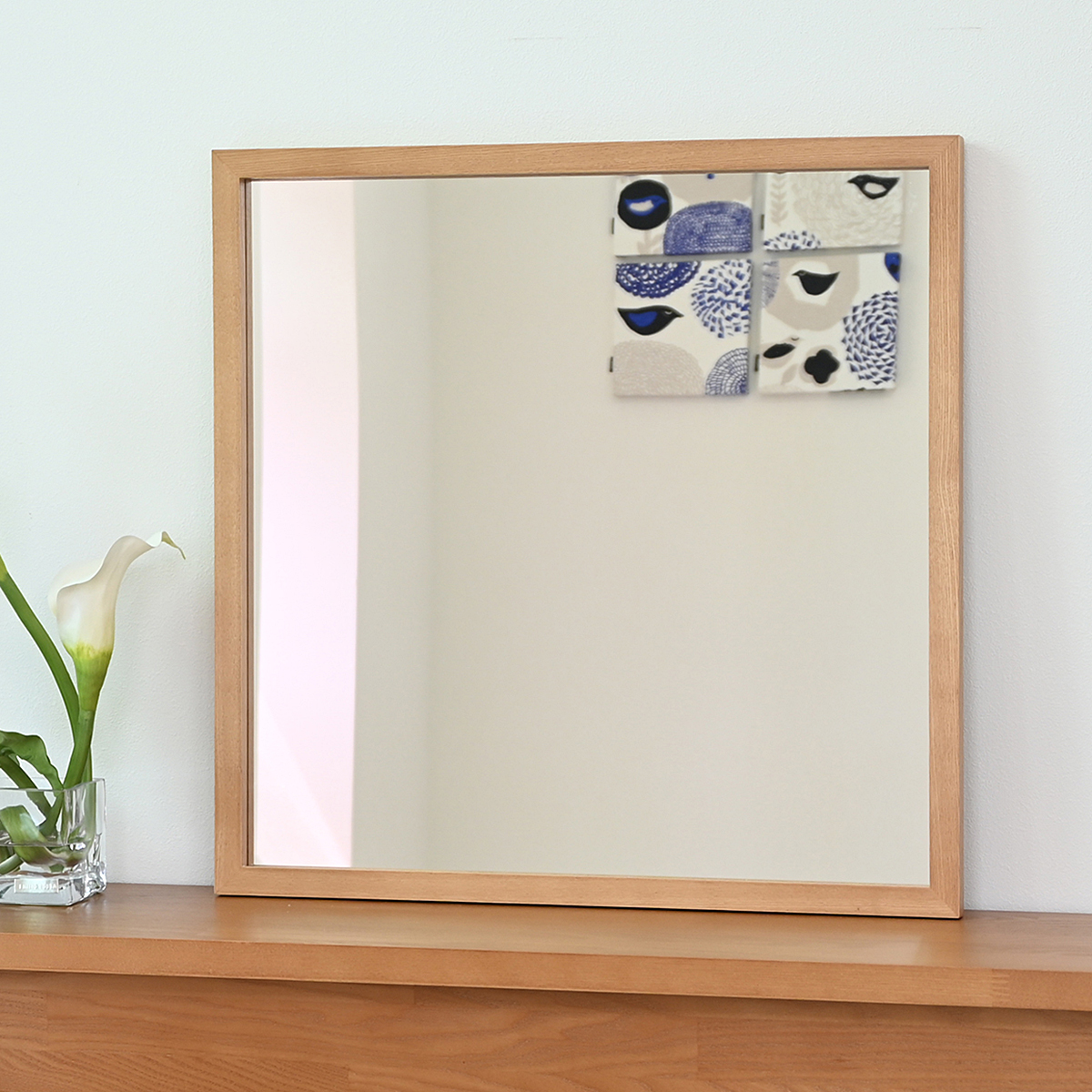 ジェミニ　52x52cm　ホワイトアッシュ材　全3色　姿見　壁掛けミラー　正方形　