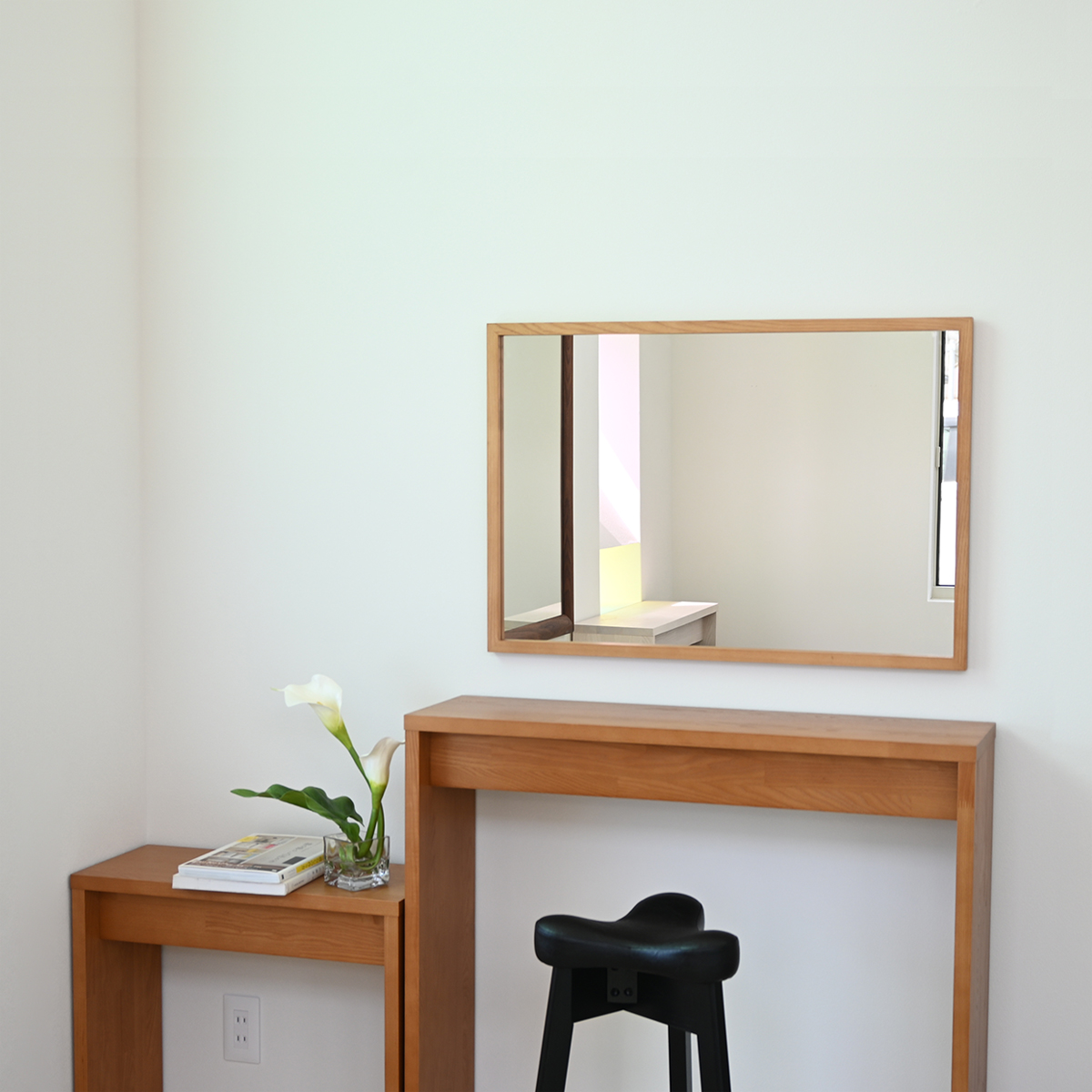 ジェミニ　55x80cm　ホワイトアッシュ材　全3色　姿見　壁掛けミラー　長方形　