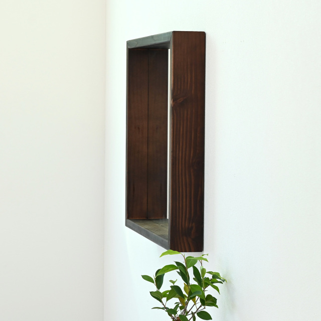 アンティーク調 木製壁掛け鏡 ダークブラウン（横74cm×縦96cm） SENNOKI ボクシー 50x50cm 全2色 アンティーク調 壁掛けミラー 箱型