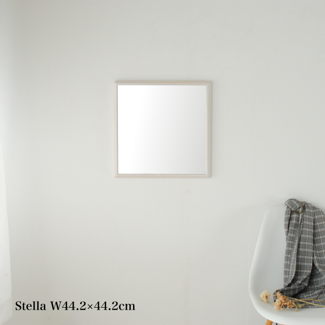 ステラ 44x44cm ホワイトアッシュ材 全4色 壁掛けミラー 正方形 (通常便商品)