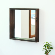 正方形の木の鏡 永井興産 ウォールミラー 60×60cm 細枠 正方形 （ 鏡 壁掛け