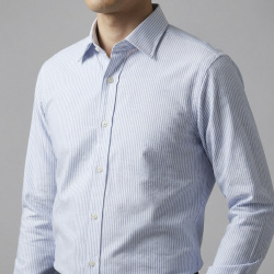 [国産生地] オックスロンドンストライプ-サックス（うすいブルー） #11401_写真4