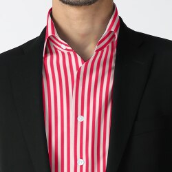 [スーピマ] 120番双糸 ツイルロンドンストライプ-レッド #2166_写真2