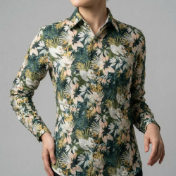 [アルビニ] 麻リネン花柄プリント・グリーン #5069_写真5