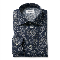 [TEXTA テクスタ] 麻リネンプリントペーズリー・ネイビー #7800_写真3