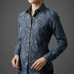 [TEXTA テクスタ] 麻リネンプリントペーズリー・ネイビー #7800_写真5