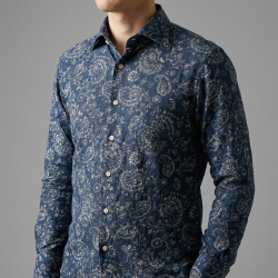 [TEXTA テクスタ] 麻リネンプリントペーズリー・ネイビー #7800_写真4