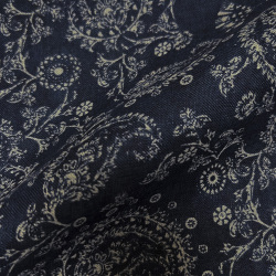 [TEXTA テクスタ] 麻リネンプリントペーズリー・ネイビー #7800_写真1