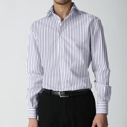 [アルビニ] 太チョークストライプ-ネイビー #7885_写真4