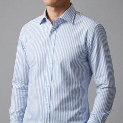 画像4 [グランディ＆ルビネッリ] 綿65％麻35％ロンドンストライプ-サックス #8112