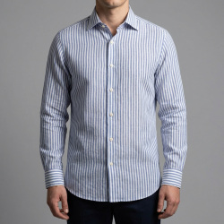 画像4 [グランディ＆ルビネッリ] 綿65％麻35％ロンドンストライプ-ネイビー #8113