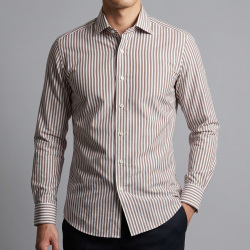 画像4 [グランディ＆ルビネッリ] 綿65％麻35％ロンドンストライプ-ブラウン #8114