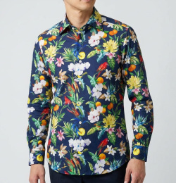 画像4 [テクスタ TEXTA] オウム柄プリント・ネイビーベース #8134