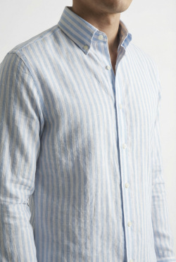 画像4 [バセッティ] 麻リネンストライプ-ライトブルー #8428