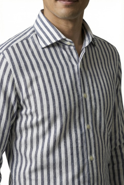 画像4 [バセッティ] 麻リネンストライプ-ネイビー #8434