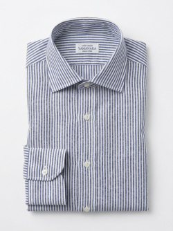 画像3 [アルビニ] 麻リネンストライプ-ネイビー #8437