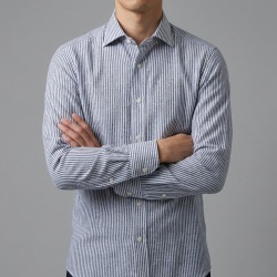 画像4 [アルビニ] 麻リネンストライプ-ネイビー #8437