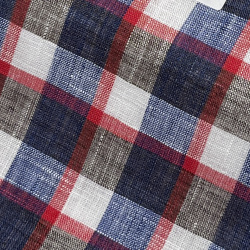 画像1 [アルビニ] 麻リネンチェック-ネイビー×レッド #8439