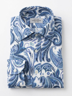 画像3 [TEXTA テクスタ] 麻プリントペーズリー・ブルー #8447