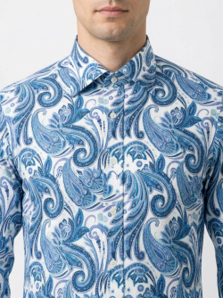 画像4 [TEXTA テクスタ] 麻プリントペーズリー・ブルー #8447